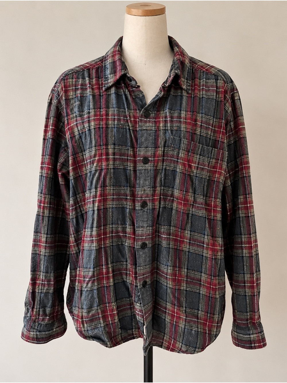 L.L Bean  Red and Navy Plaid Button-Up Shirt